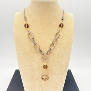 Silpada 925 Sterling Textured Link Necklace Smoky & Honey Quartz Glass – Retired